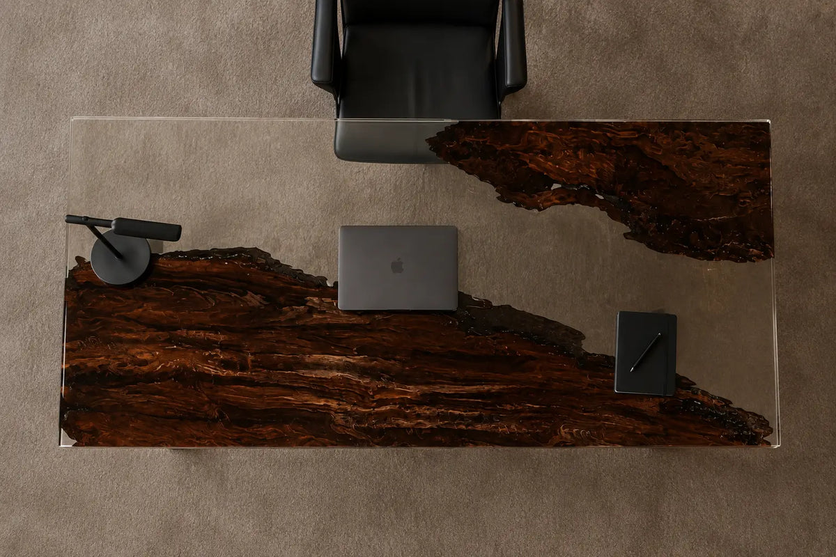 Crystal Ravine Crystal Clear Epoxy River Black Walnut Office Desk OD22