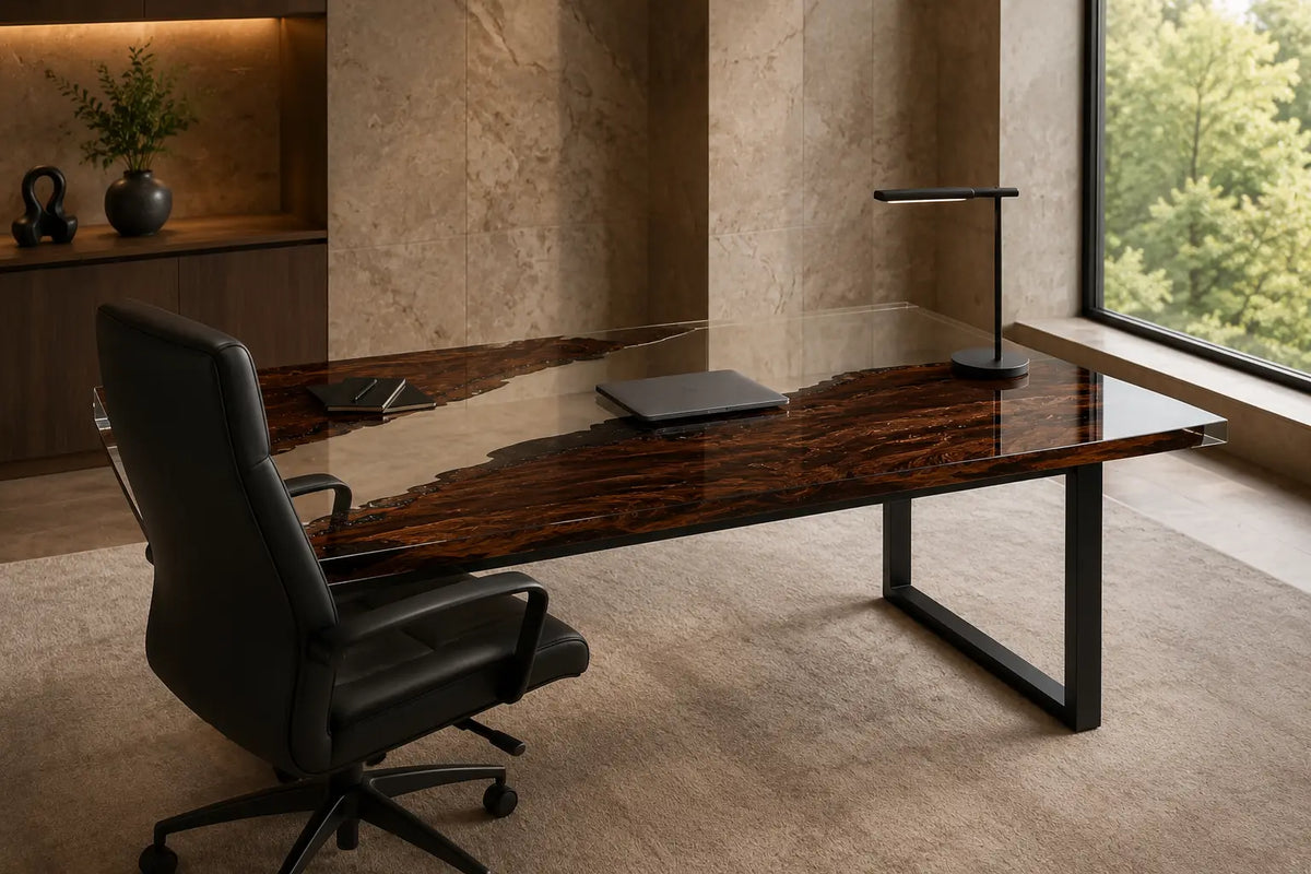 Crystal Ravine Crystal Clear Epoxy River Black Walnut Office Desk OD22