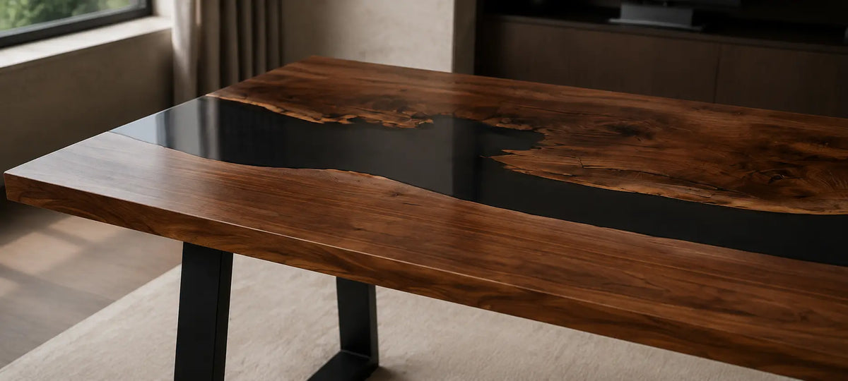 Smoke Meridian Smoky Black Transparent Epoxy River Black Walnut Office Desk OD23