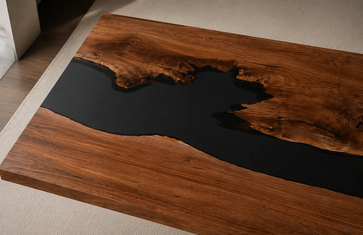 Smoke Meridian Smoky Black Transparent Epoxy River Black Walnut Office Desk OD23