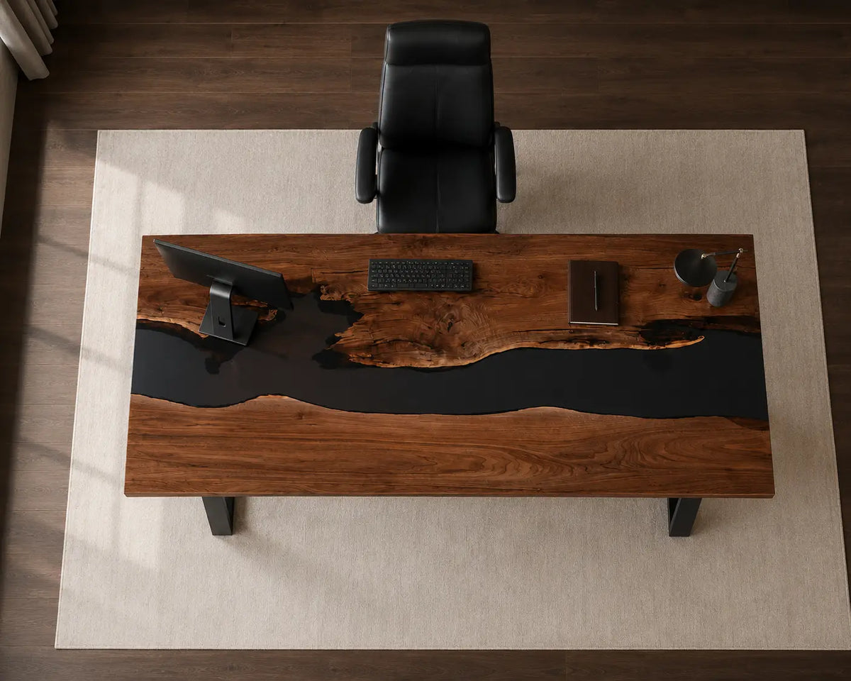 Smoke Meridian Smoky Black Transparent Epoxy River Black Walnut Office Desk OD23