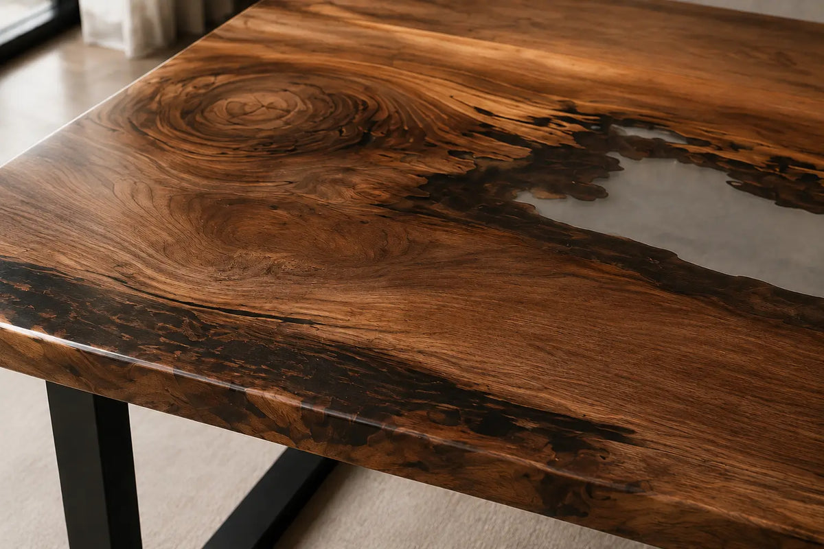 Silver Mist Smoky Gray & Pearlescent White Epoxy River Black Walnut Office Desk OD24