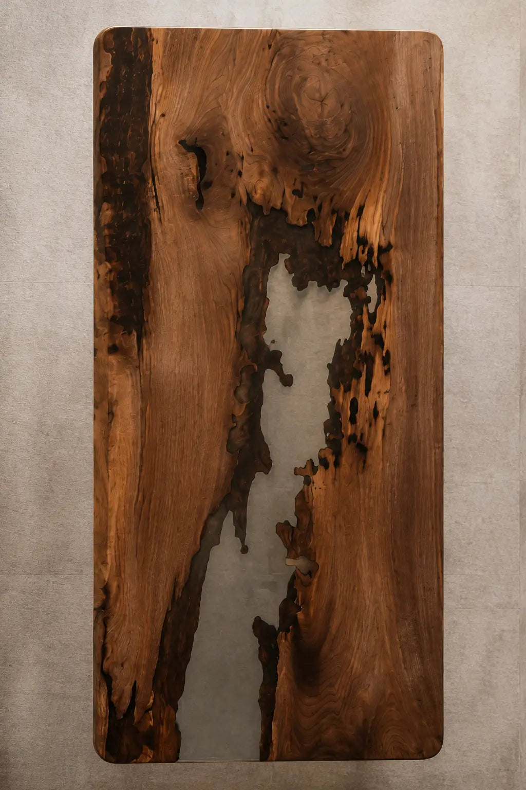 Silver Mist Smoky Gray & Pearlescent White Epoxy River Black Walnut Office Desk OD24