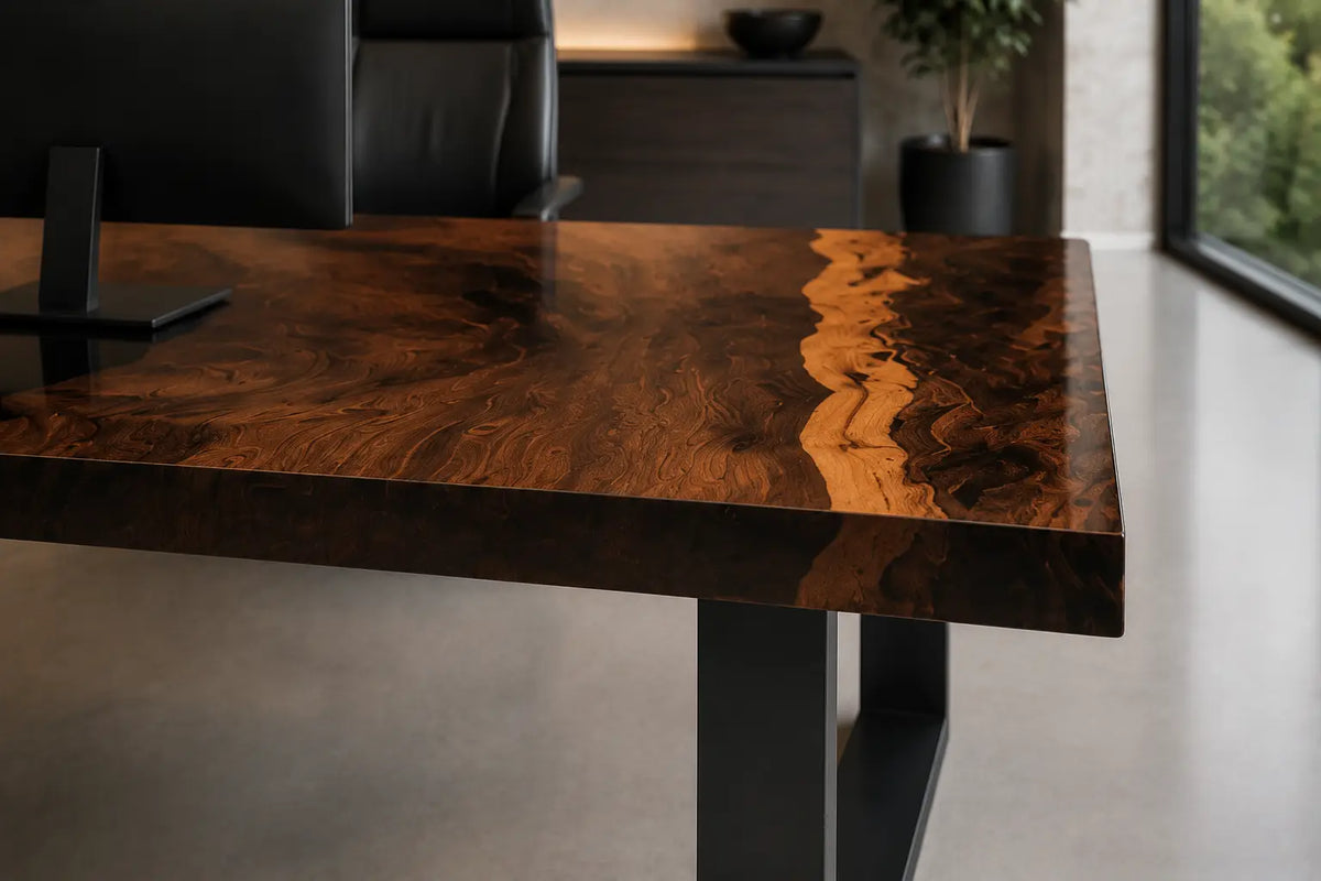 Botanical Mosaic Crystal Clear with Botanical Inlays Epoxy Poplar Office Desk OD27