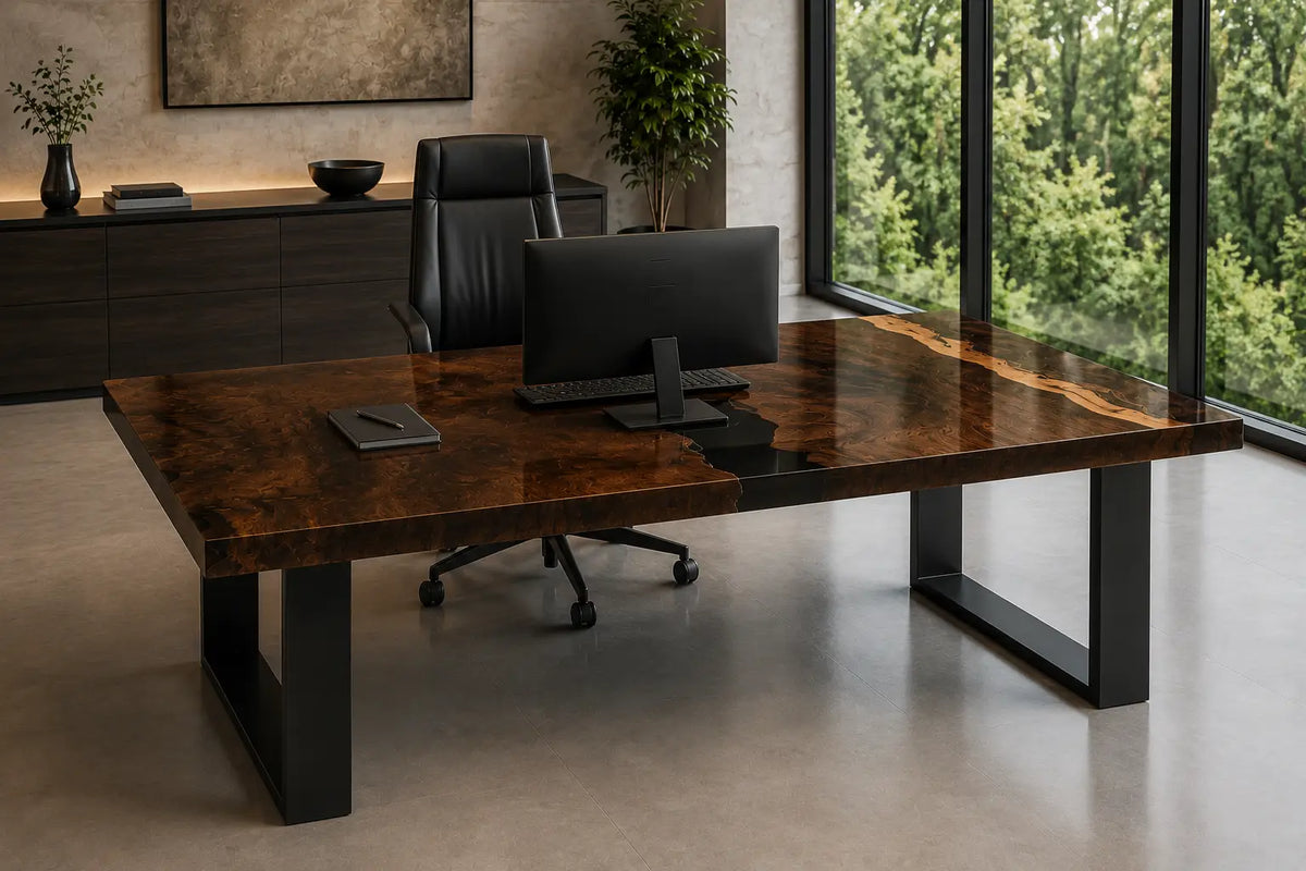 Botanical Mosaic Crystal Clear with Botanical Inlays Epoxy Poplar Office Desk OD27