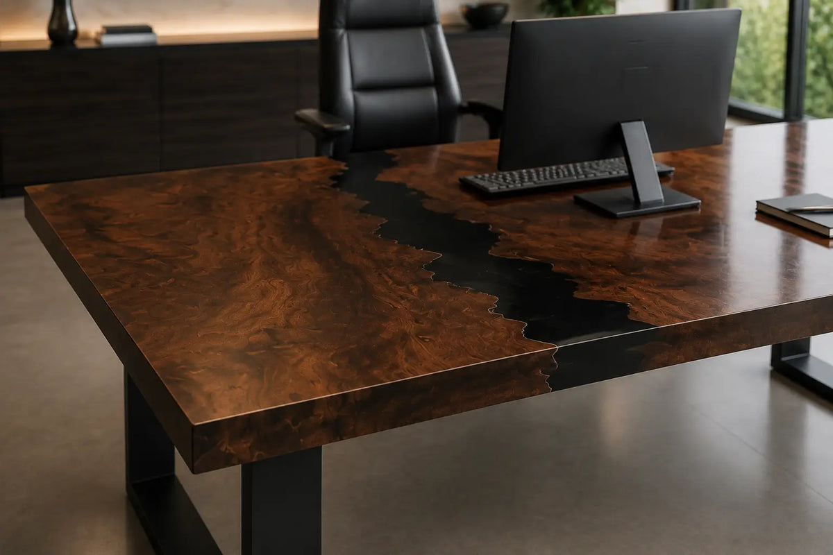 Smoke Hollow Smoky Transparent Gray Epoxy River Black Walnut Office Desk OD26