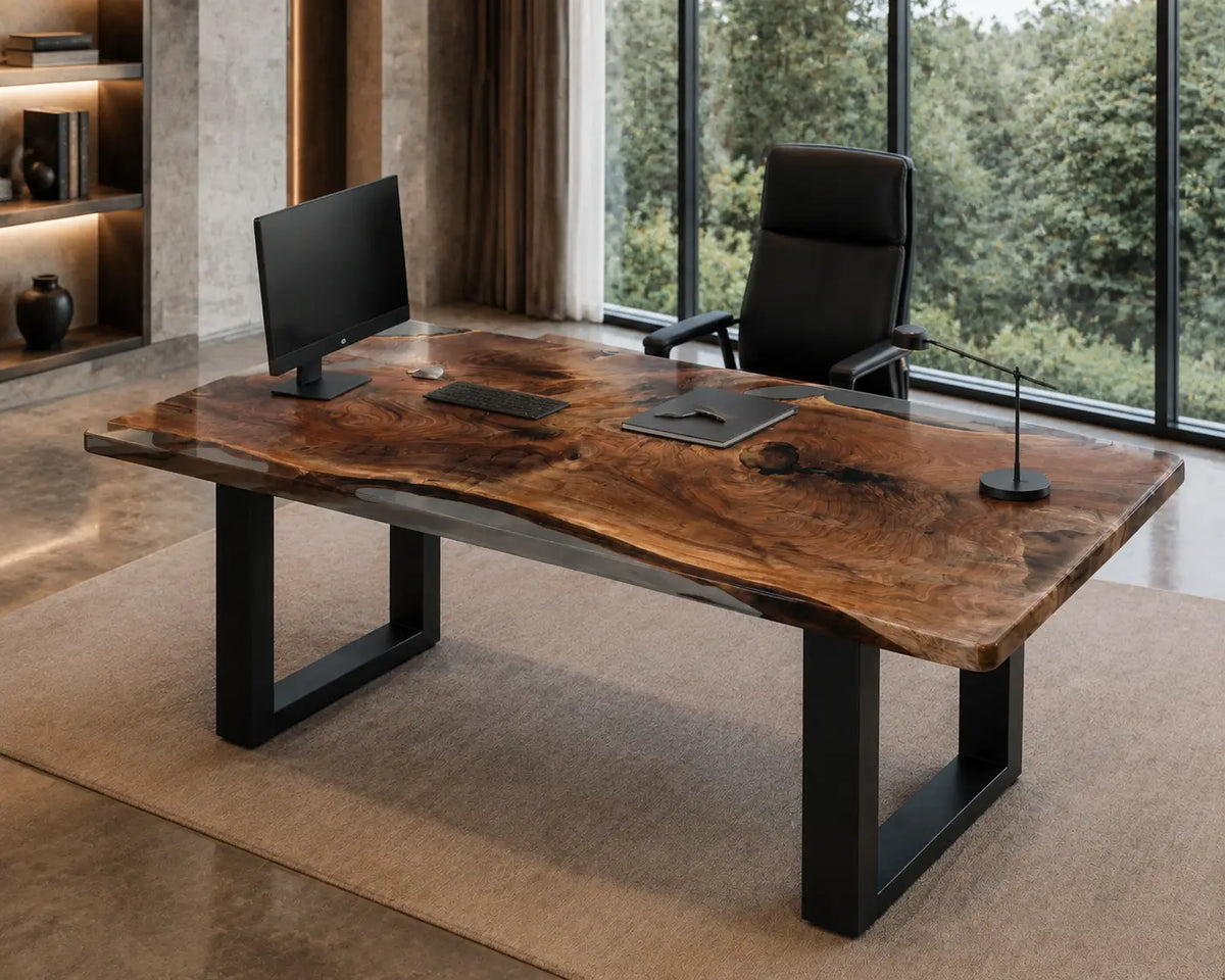 Botanical Mosaic Crystal Clear with Botanical Inlays Epoxy Poplar Office Desk OD27