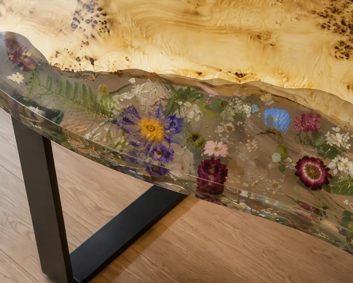 Botanical Mosaic Crystal Clear with Botanical Inlays Epoxy Poplar Office Desk OD27