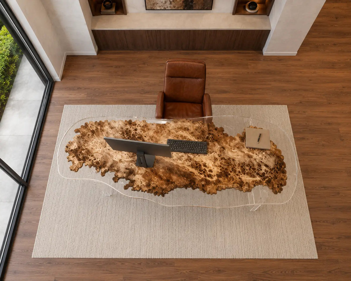 Burl Constellation crystal clear epoxy poplar office desk OD28