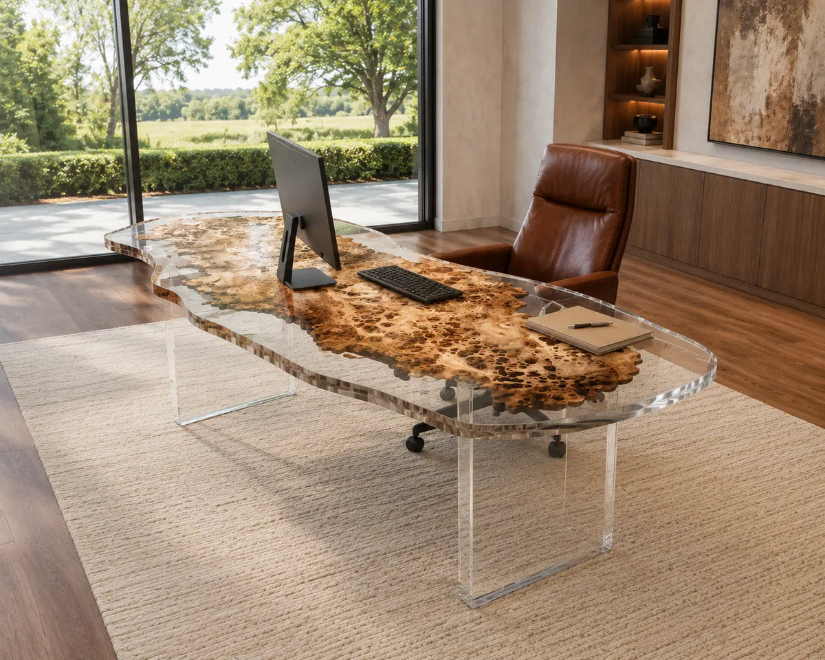 Burl Constellation Crystal Clear Epoxy Poplar Office Desk OD28