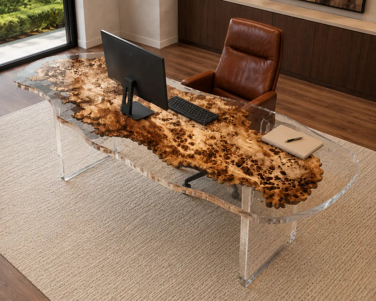 Burl Constellation Crystal Clear Epoxy Poplar Office Desk OD28