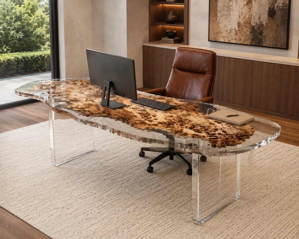 Burl Constellation Crystal Clear Epoxy Poplar Office Desk OD28