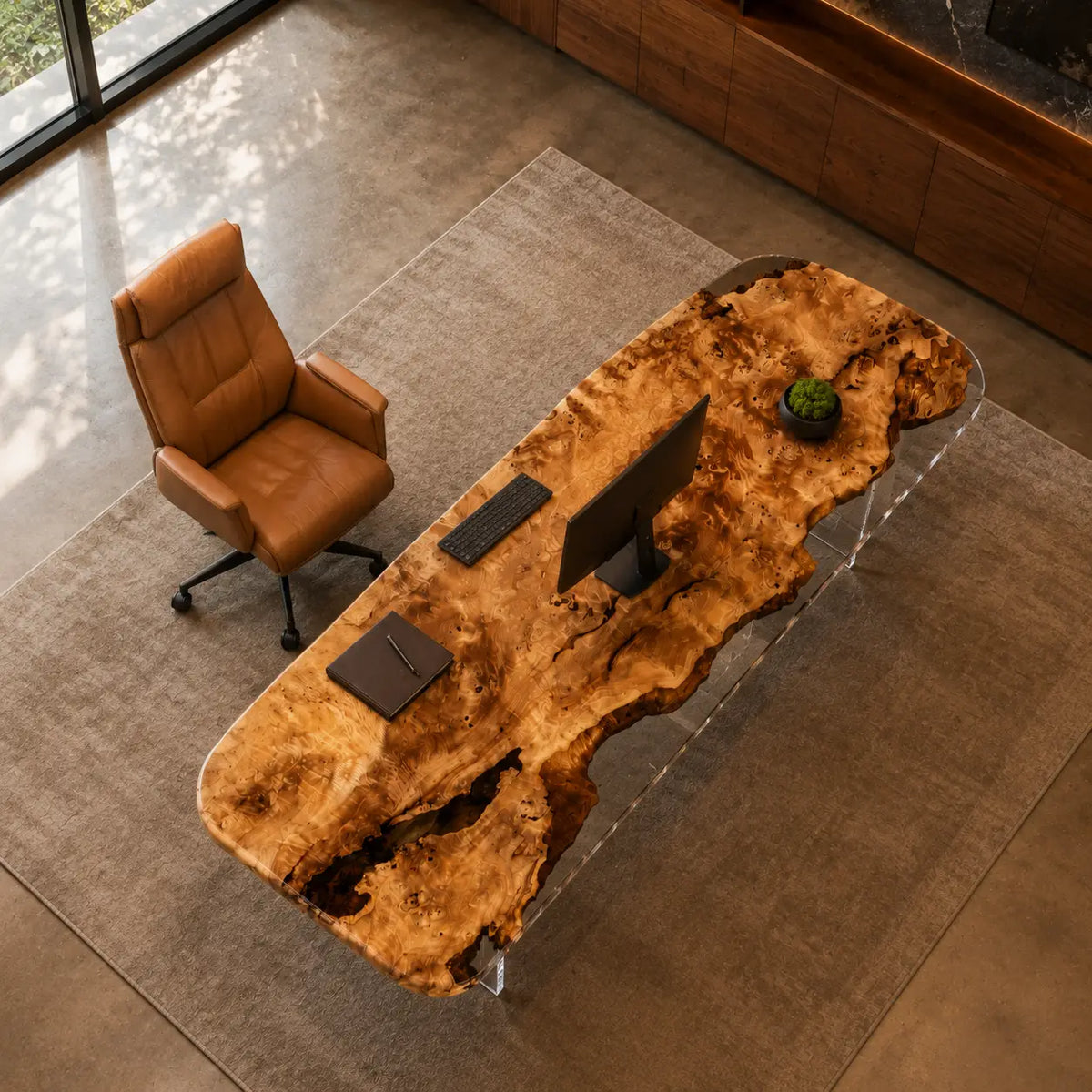 Amber Shoal crystal clear with warm wood glow epoxy poplar office desk OD29