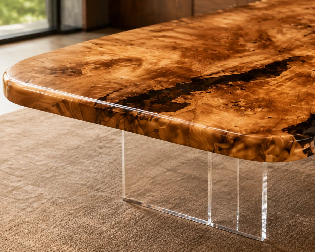 Amber Shoal Crystal Clear with Warm Wood Glow Epoxy Poplar Office Desk OD29