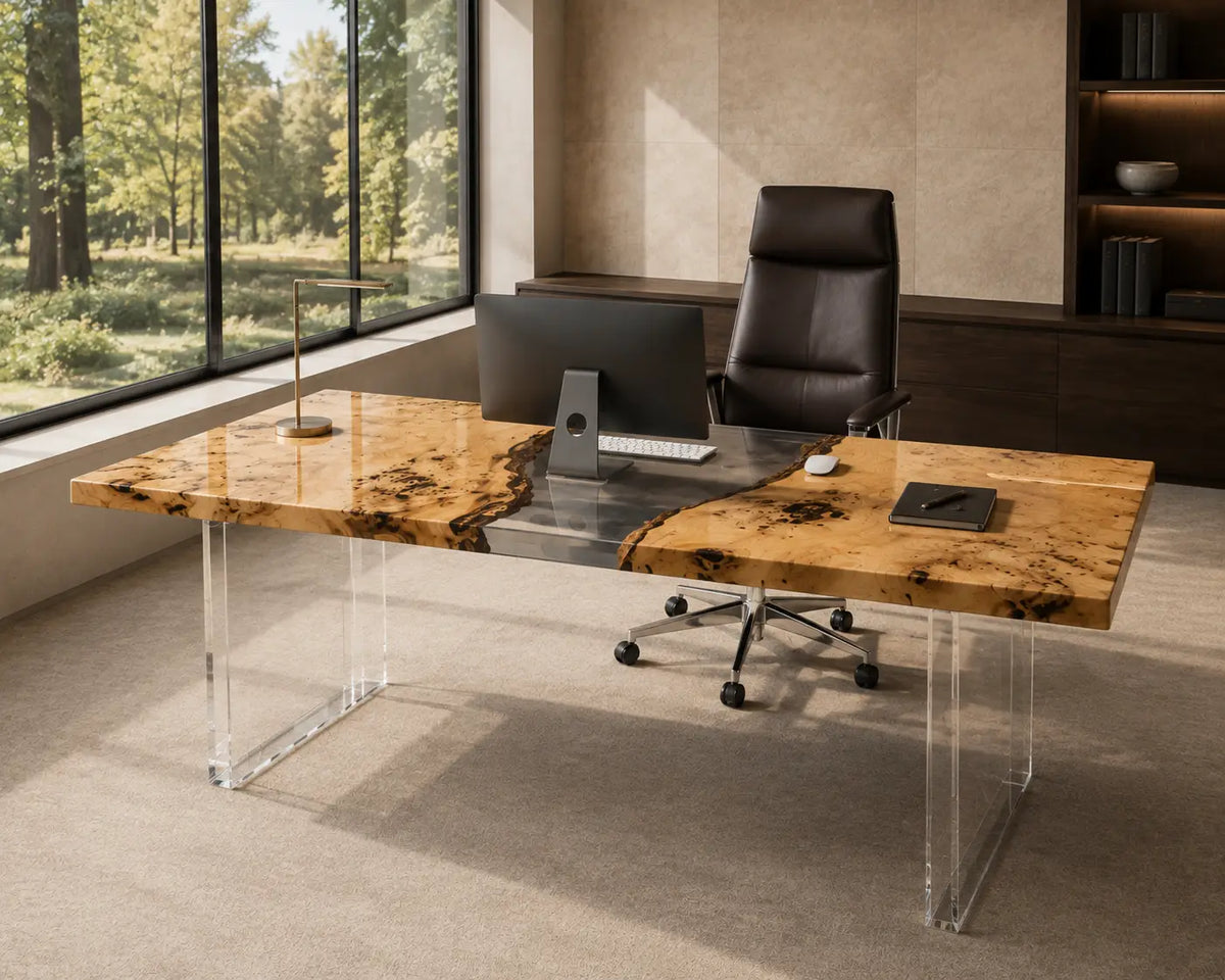 Pearl Canyon Smoky Gray & Pearlescent White Epoxy River Poplar Office Desk OD31