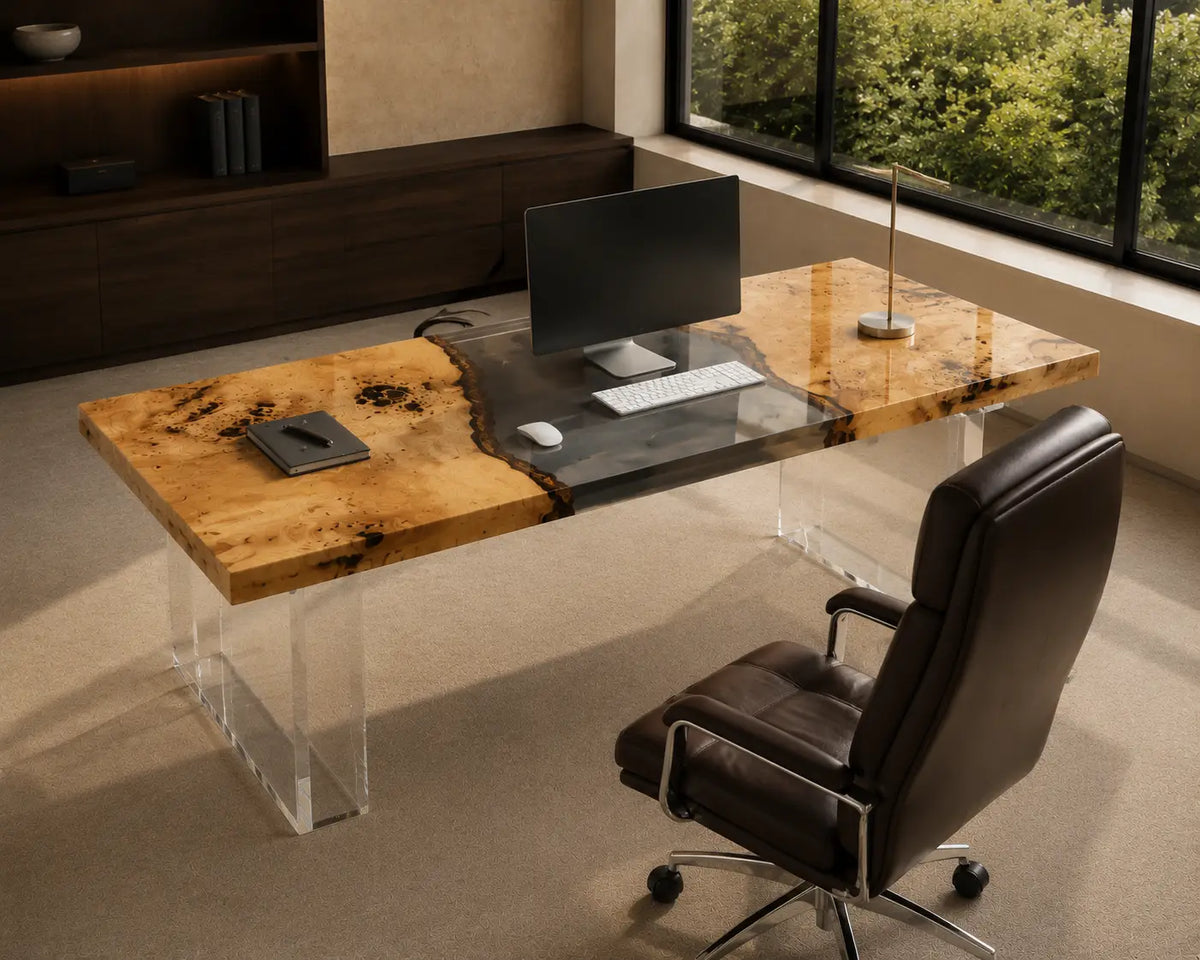 Pearl Canyon Smoky Gray & Pearlescent White Epoxy River Poplar Office Desk OD31