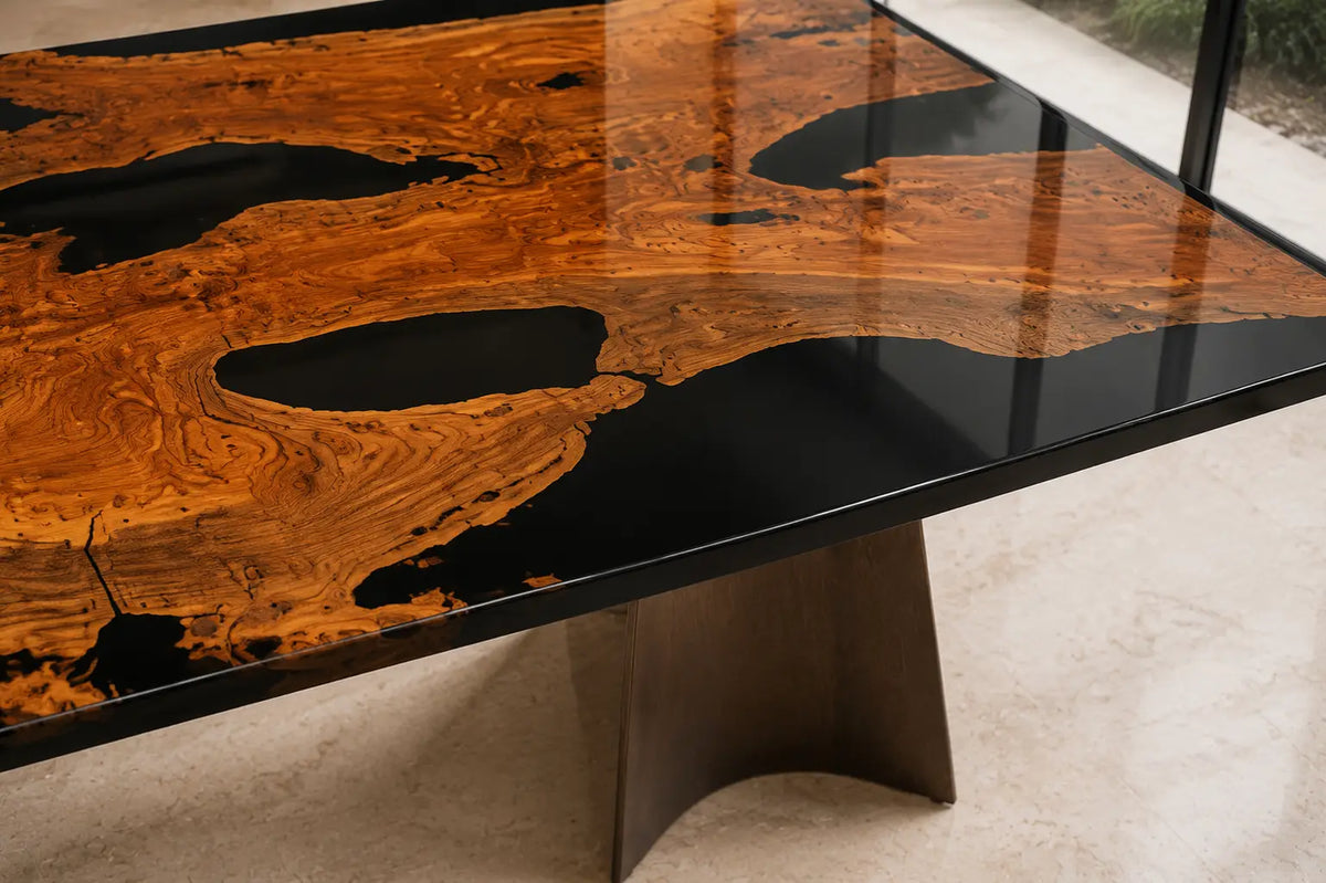 Ivory Delta Pearlescent White Epoxy River Italian Olive Wood Office Desk OD33