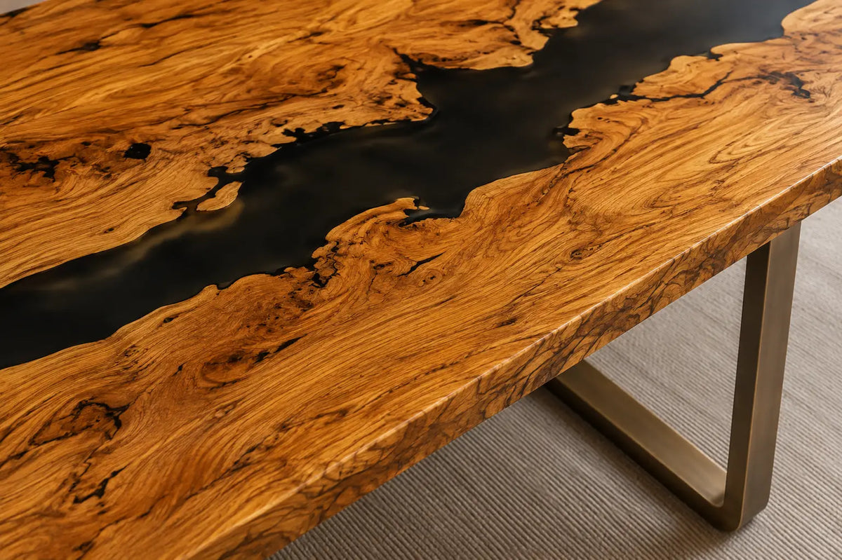Carbon Fjord Smoky Black Epoxy River Italian Olive Wood Office Desk OD34