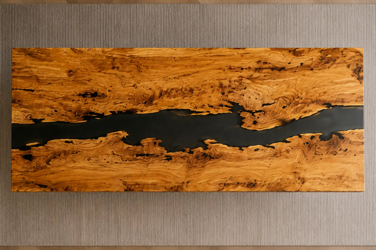 Carbon Fjord Smoky Black Epoxy River Italian Olive Wood Office Desk OD34