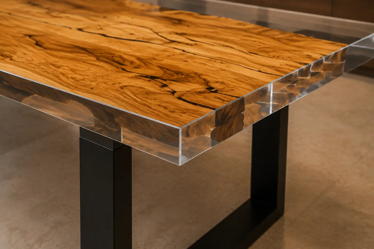 Crystal Tributary Crystal Clear Epoxy River Italian Olive Wood Office Desk OD35