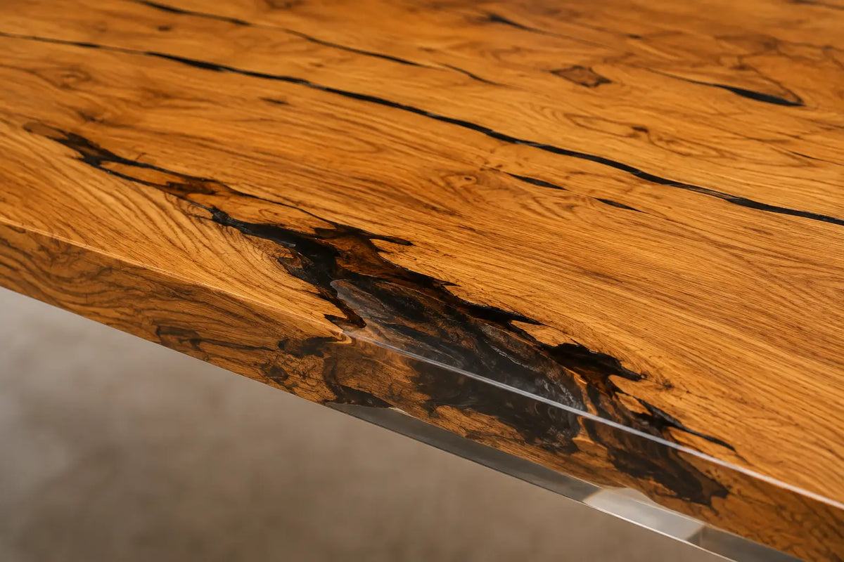 Crystal Tributary Crystal Clear Epoxy River Italian Olive Wood Office Desk OD35