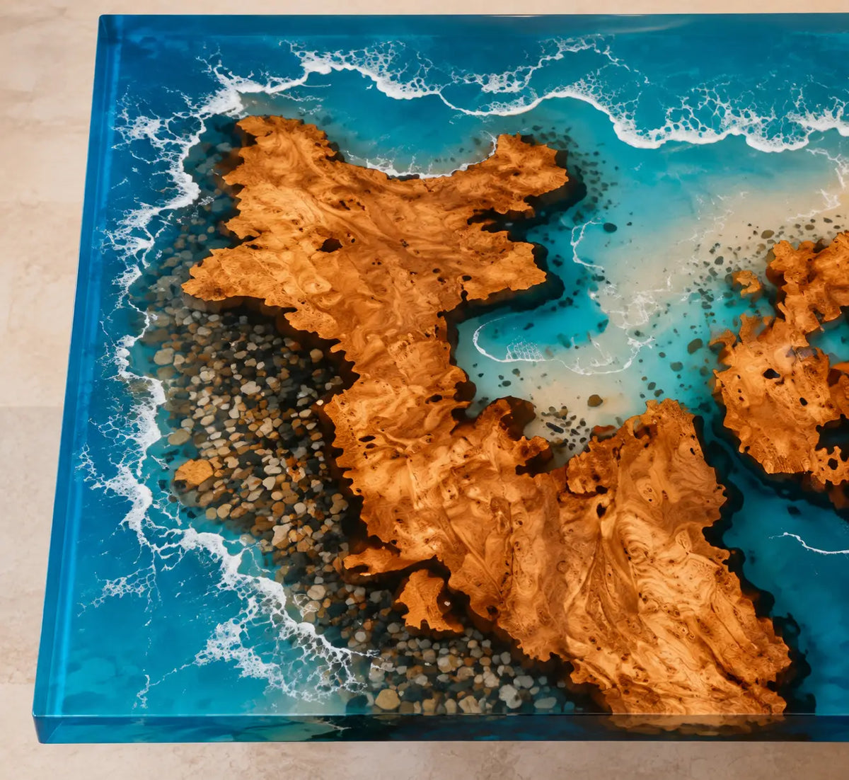 Pacific Atlas Ocean Blue with White Surf Epoxy Ocean Cedar Burl Office Desk OD38