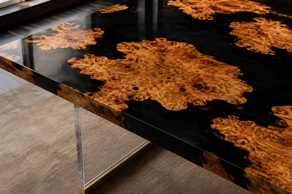 Noir Islands Pure Black Epoxy Cedar Burl Office Desk OD39