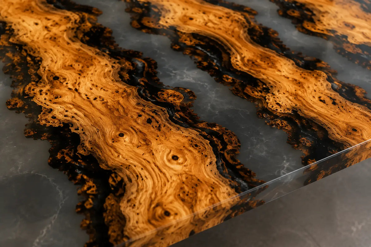 Ember Strata Smoky Black Epoxy Cedar Burl Office Desk OD40
