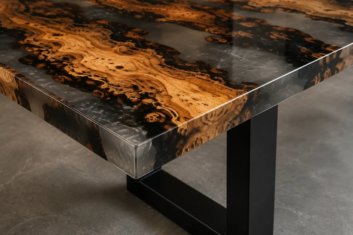 Ember Strata Smoky Black Epoxy Cedar Burl Office Desk OD40