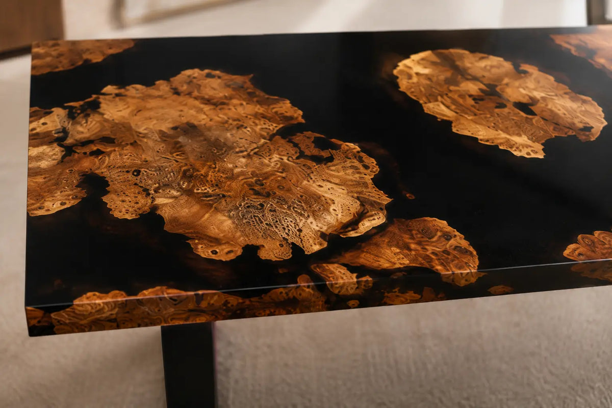 Midnight Scatter Pure Black Epoxy Cedar Burl Office Desk OD41