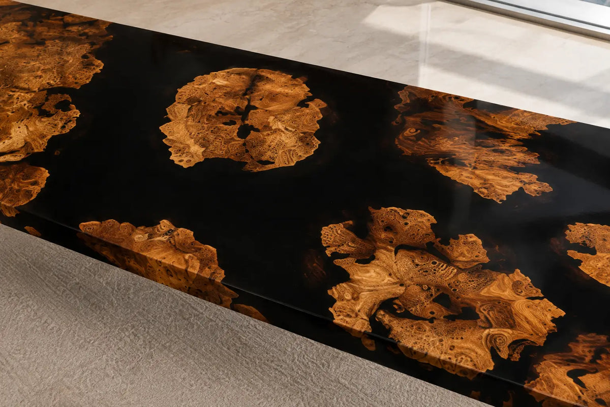 Midnight Scatter Pure Black Epoxy Cedar Burl Office Desk OD41