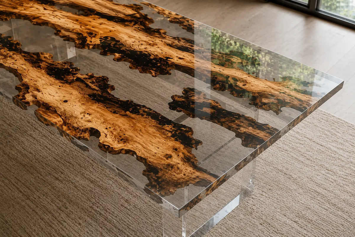 Crystal Reaches Crystal Clear Epoxy Cedar Burl Office Desk OD42
