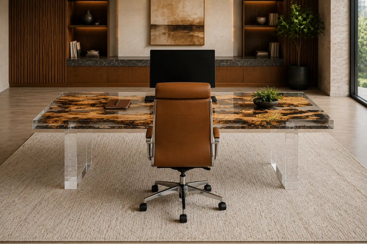Crystal Reaches Crystal Clear Epoxy Cedar Burl Office Desk OD42