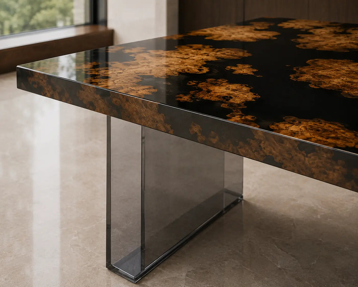 Onyx Canopy Pure Black Epoxy Cedar Burl Office Desk OD44