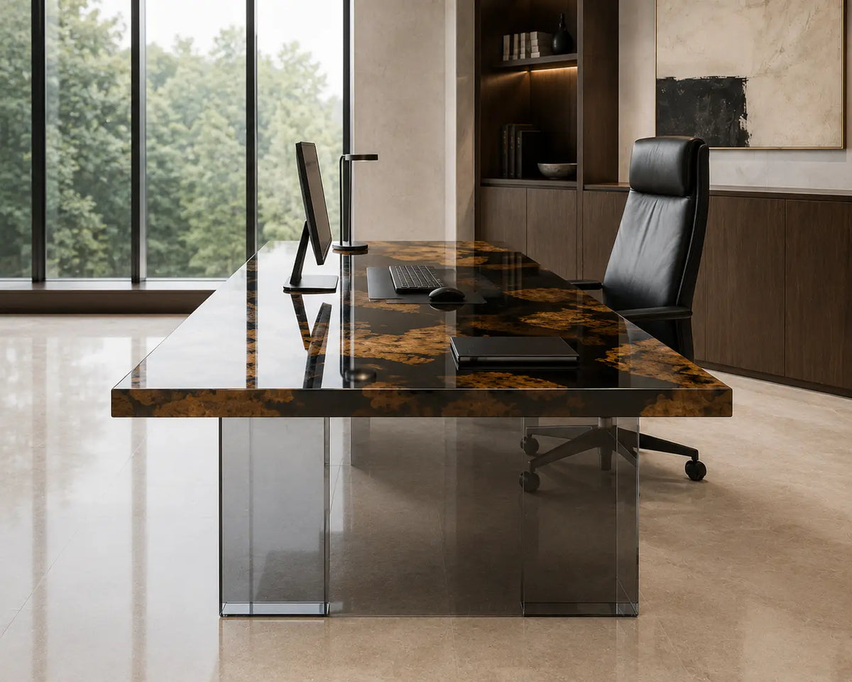 Onyx Canopy Pure Black Epoxy Cedar Burl Office Desk OD44