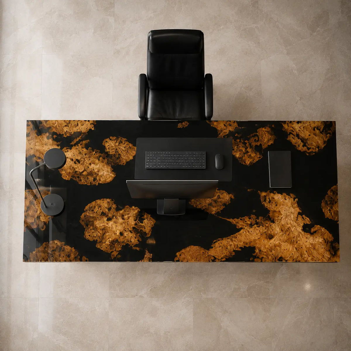 Onyx Canopy Pure Black Epoxy Cedar Burl Office Desk OD44