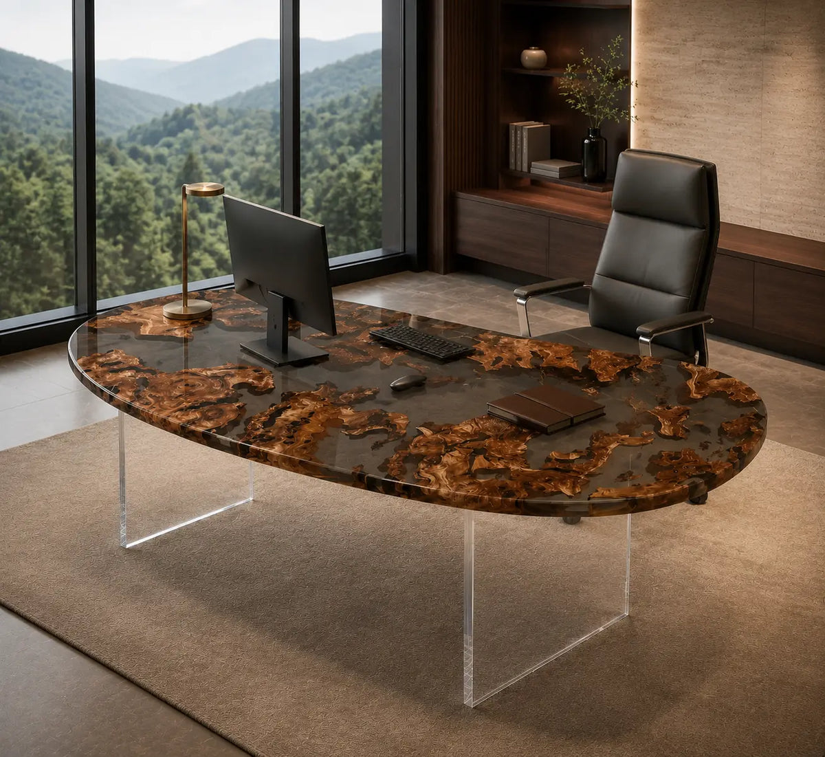 Smoke Archipelago Smoky Transparent Gray Epoxy Cedar Burl Office Desk OD46