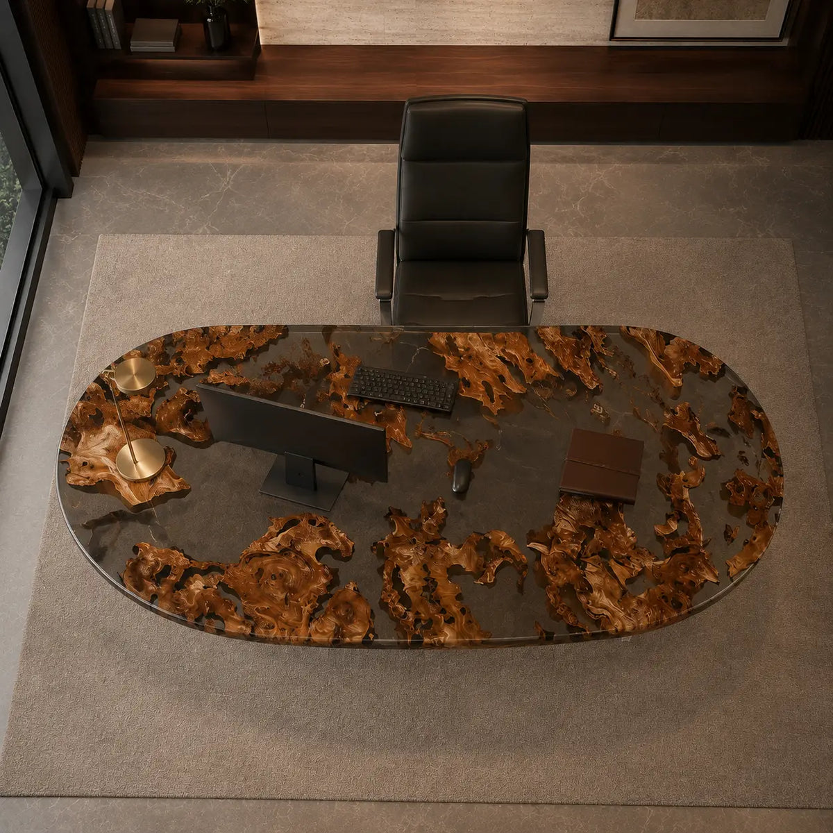Smoke Archipelago Smoky Transparent Gray Epoxy Cedar Burl Office Desk OD46