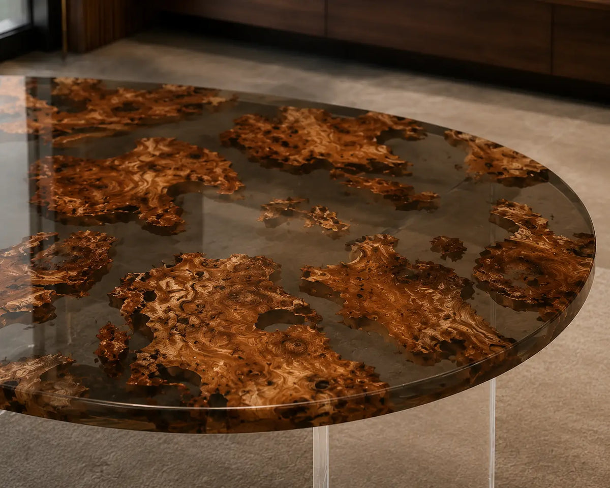 Smoke Archipelago Smoky Transparent Gray Epoxy Cedar Burl Office Desk OD46