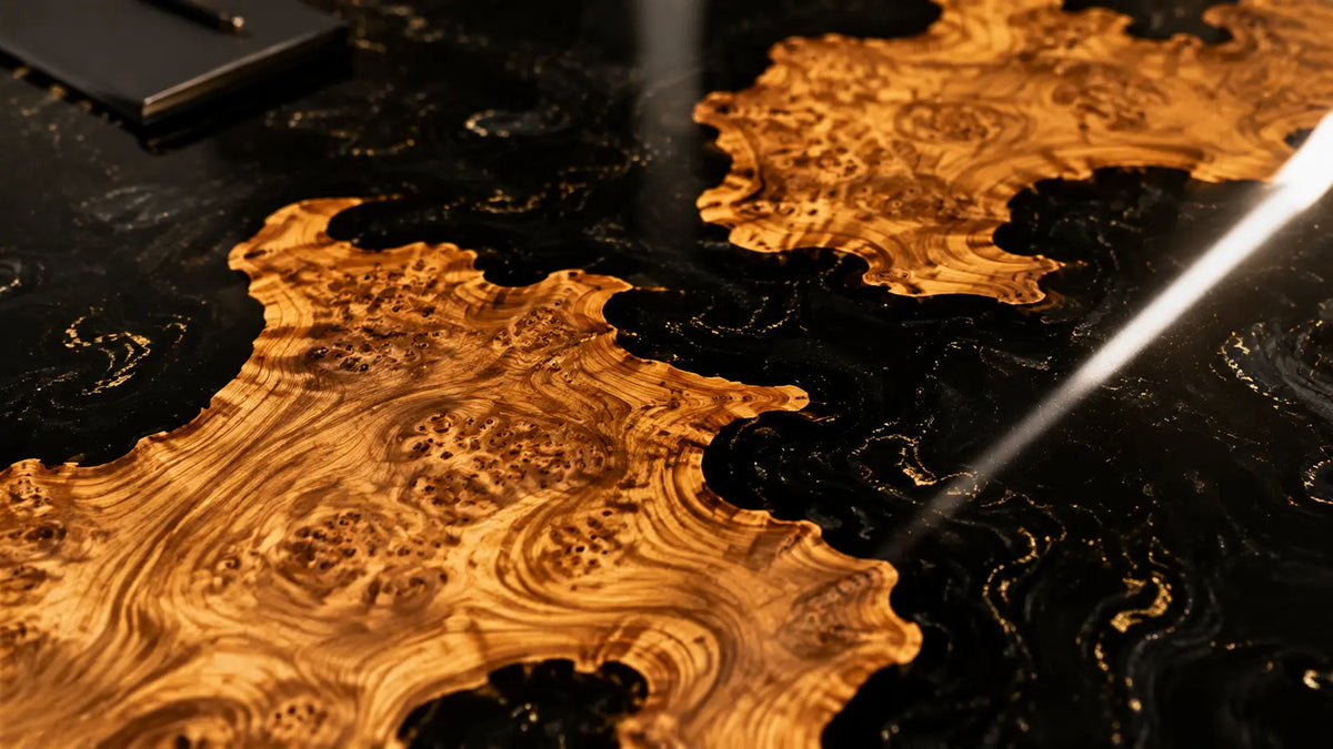 Obsidian Grove Pure Black Epoxy Cedar Burl Office Desk OD47