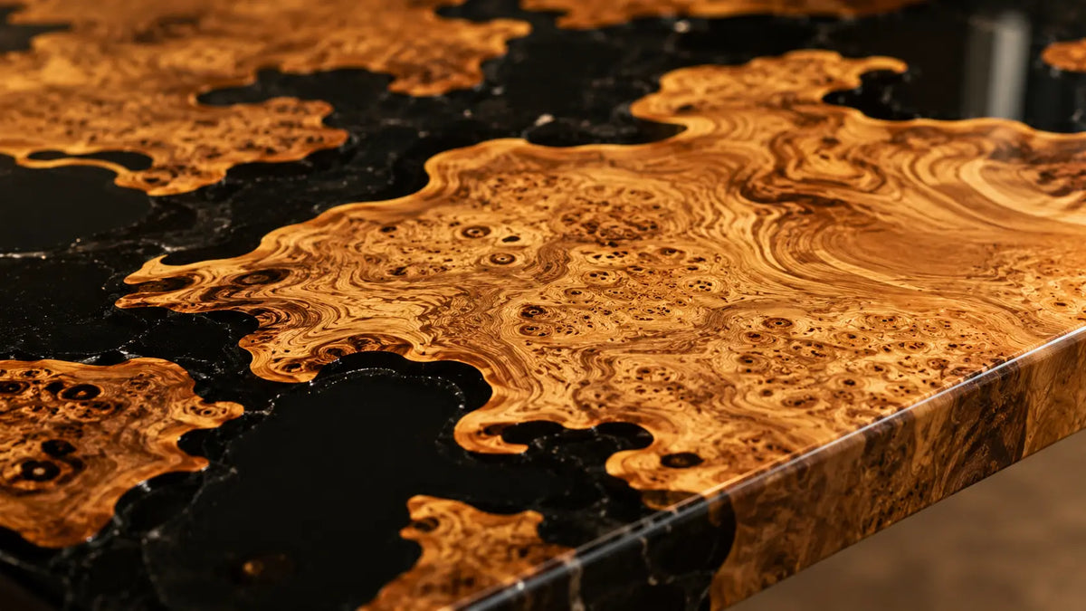 Obsidian Grove Pure Black Epoxy Cedar Burl Office Desk OD47