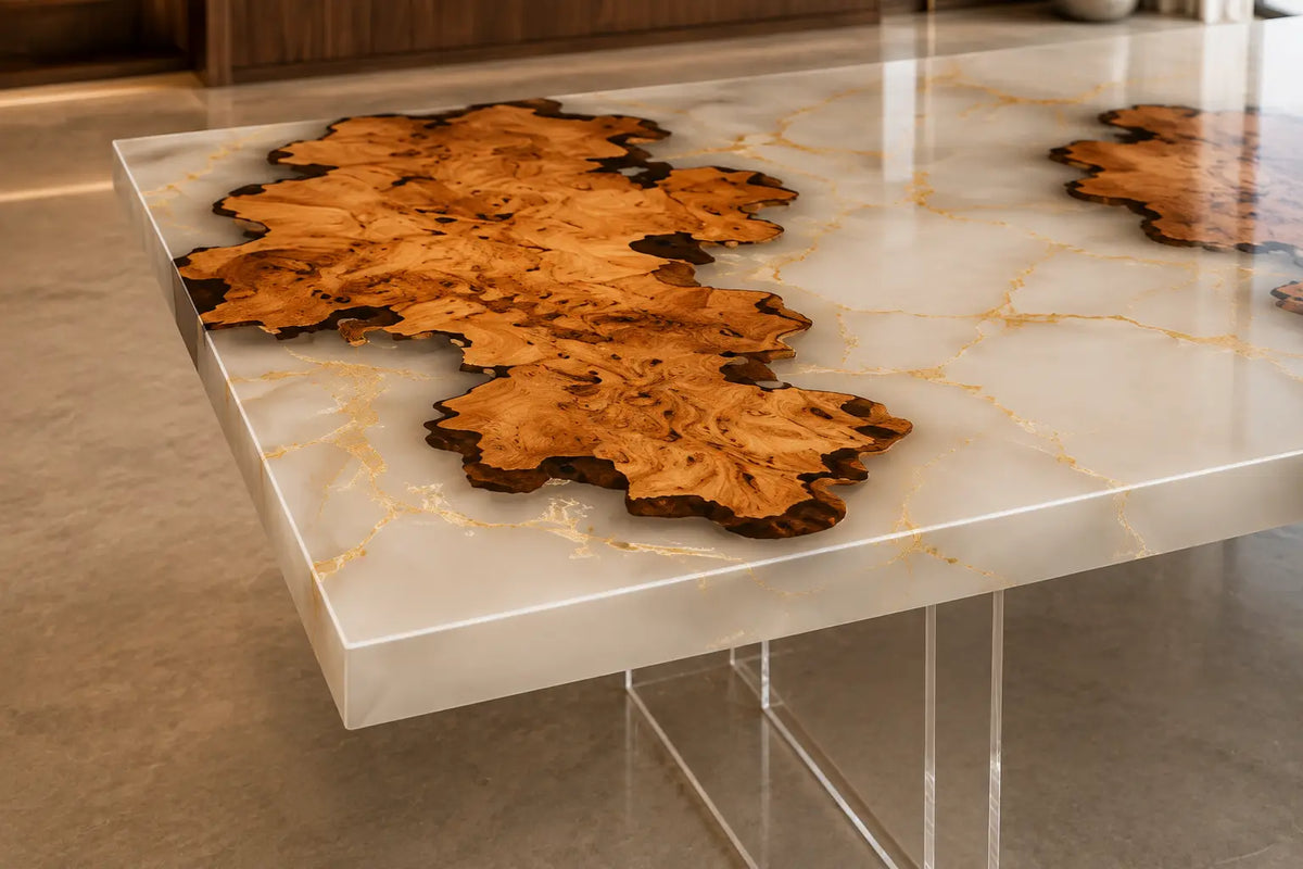 Crystal Meadow Crystal Clear Epoxy Cedar Burl Office Desk OD49