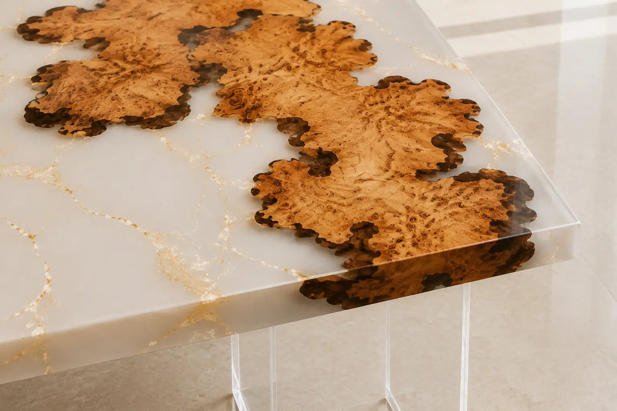 Crystal Meadow Crystal Clear Epoxy Cedar Burl Office Desk OD49