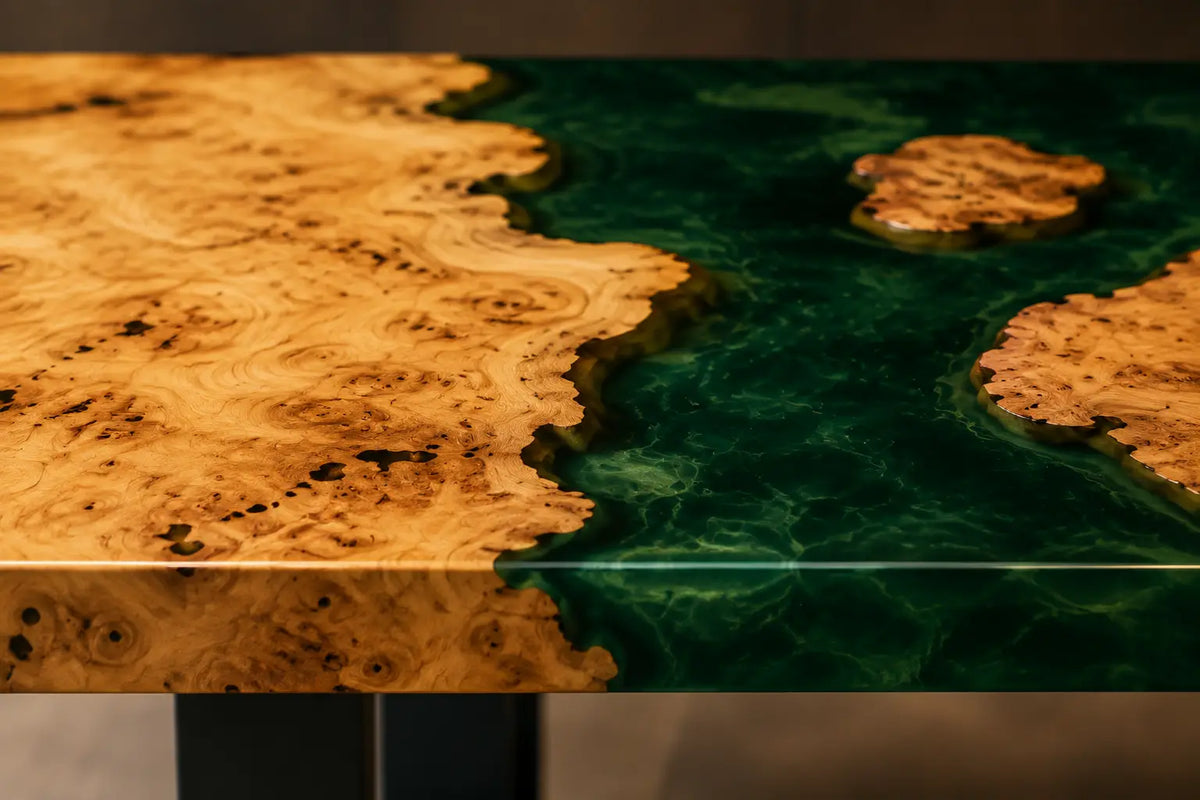Emerald Grove Emerald Green Transparent Epoxy Cedar Burl Office Desk OD50