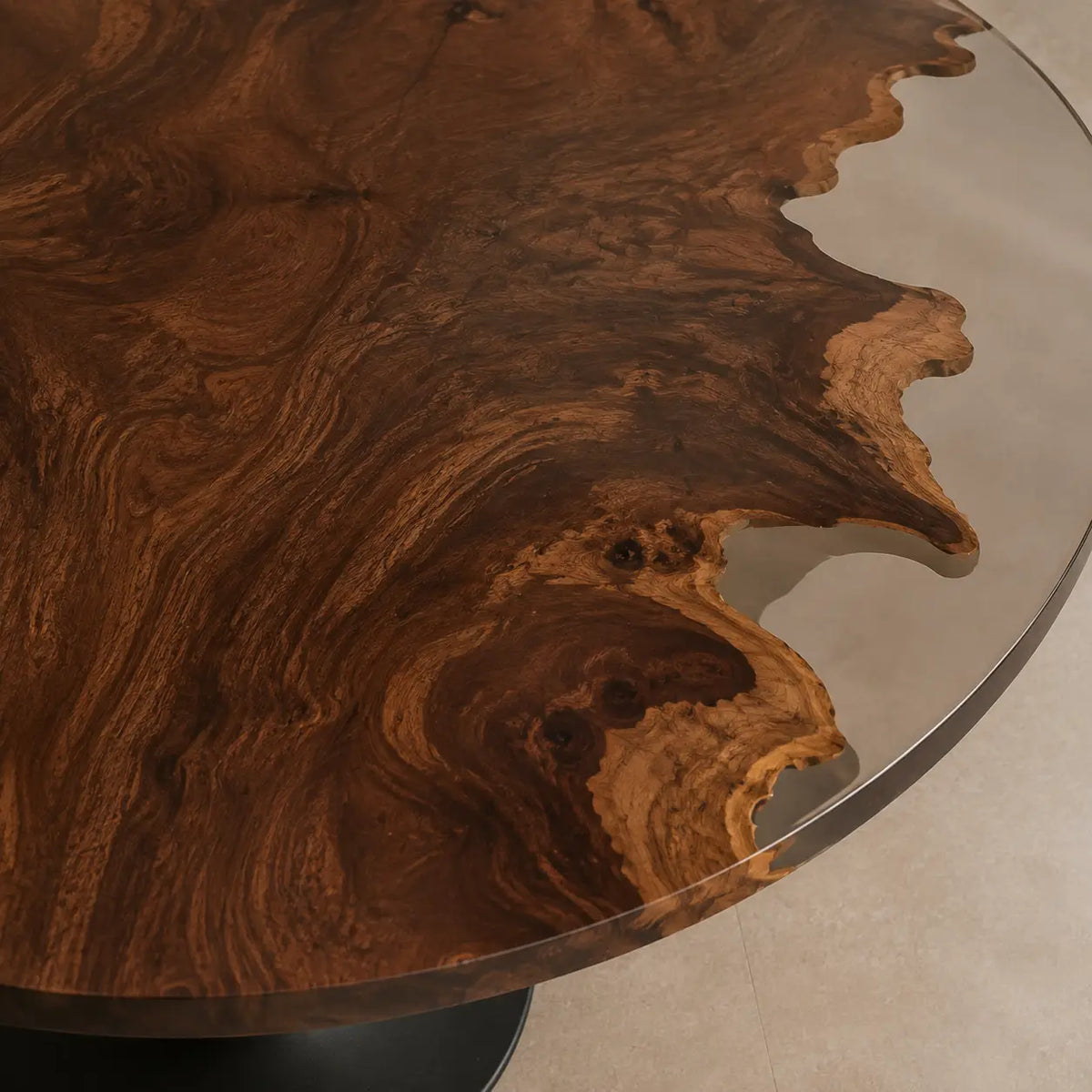 Crystal Halo Clear Epoxy Walnut Round Dining Table RT01