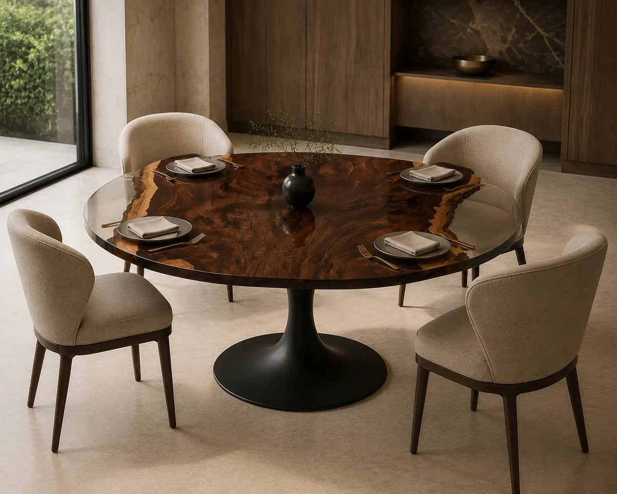 Crystal Halo Clear Epoxy Walnut Round Dining Table RT01