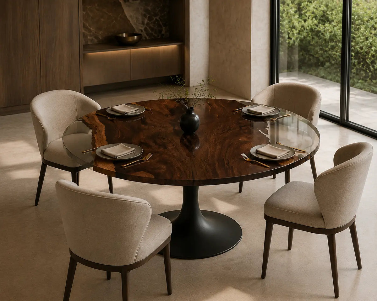 Crystal Halo Clear Epoxy Walnut Round Dining Table RT01