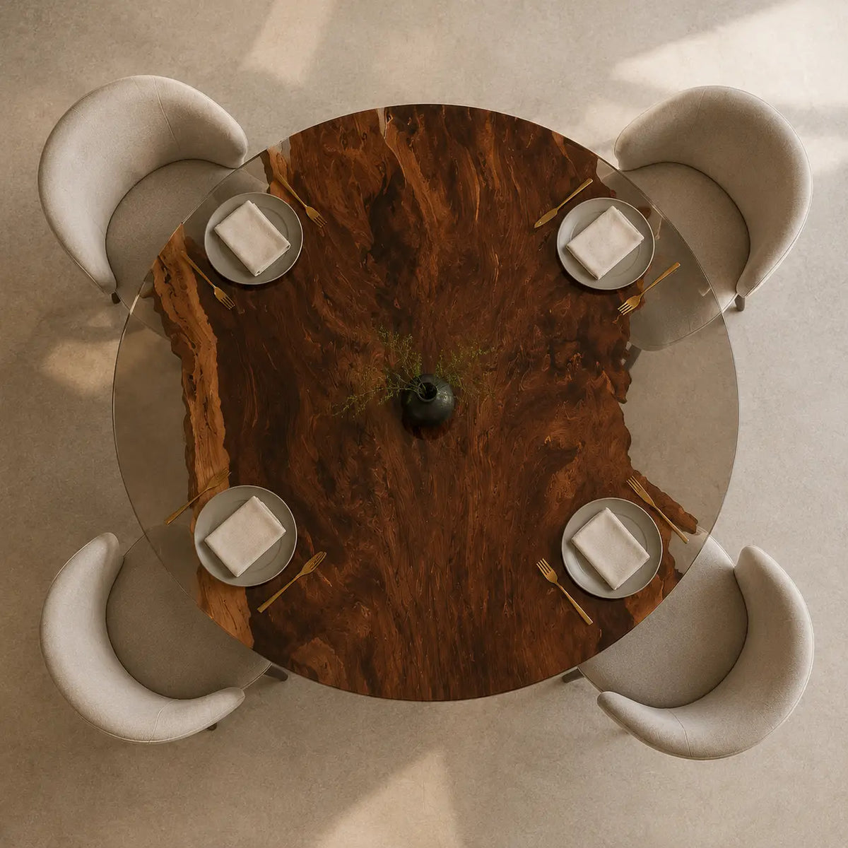 Crystal Halo Clear Epoxy Walnut Round Dining Table RT01