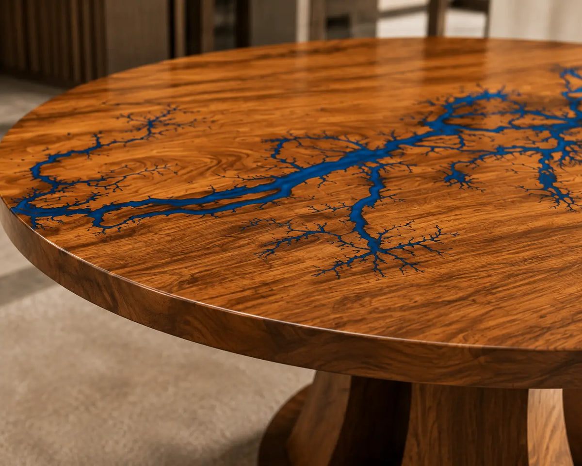 Cobalt Veins Blue Epoxy Walnut Round Dining Table RT03