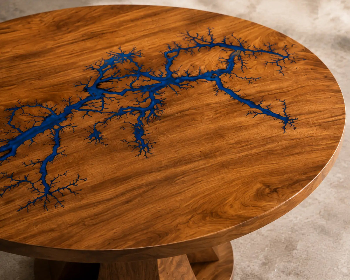 Cobalt Veins Blue Epoxy Walnut Round Dining Table RT03